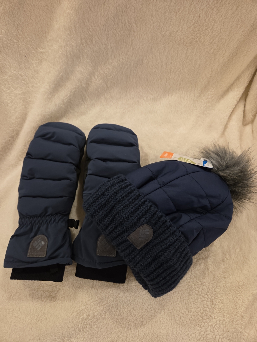 NWT Columbia Snow Diva Beanie & Insulated Mitten Set Navy Omni-Shield Winter